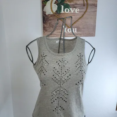 Débardeur gris chiné avec strass-cache cache taille 38